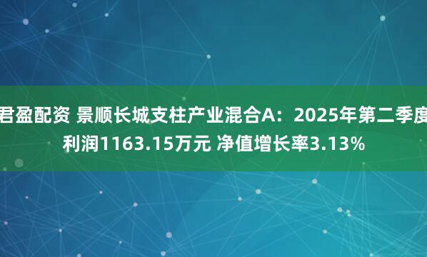 君盈配资 景顺长城支柱产业混合A：2025年第二季度利润1163.15万元 净值增长率3.13%