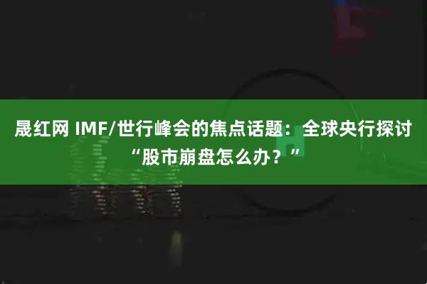 晟红网 IMF/世行峰会的焦点话题：全球央行探讨“股市崩盘怎么办？”
